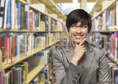 Mixed Race Girl Looking to the Side in the Library