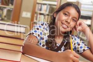Hispanic Girl Student Studying in Library