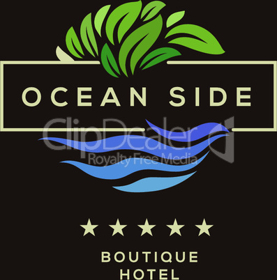 Logo for boutique hotel, ocean view resort, logo design, vector illustration.