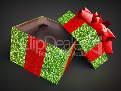 opened gift present box isolated on dark background. mosaic pattern. render cg illustration purple cap lid violet empty present case on vivid gradient and space text placement isolated on dark