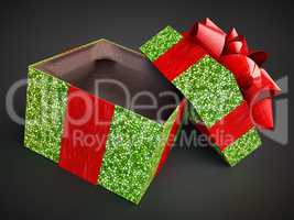 opened gift present box isolated on dark background. mosaic pattern. render cg illustration purple cap lid violet empty present case on vivid gradient and space text placement isolated on dark