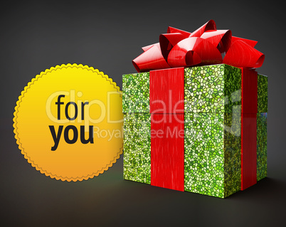 shiny giftbox ribbon yellow badge dark background isolated render