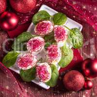 boiled eggs with red beet sprouts