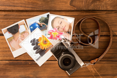 Composite image of peaceful brunette enjoying a back massage