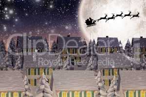 Composite image of silhouette of santa claus and reindeer