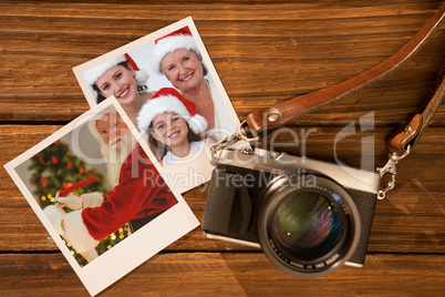 Composite image of smiling santa claus writing list