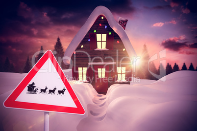 Composite image of christmas road sign