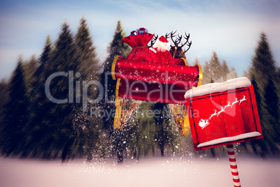 Composite image of silhouette of santa and reindeer