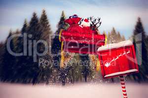 Composite image of silhouette of santa and reindeer