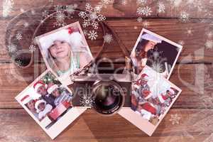 Composite image of girl wearing santa hat at home