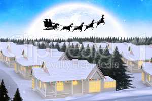 Composite image of silhouette of santa claus and reindeer