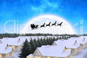 Composite image of silhouette of santa claus and reindeer