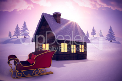 Composite image of red and gold santa sleigh