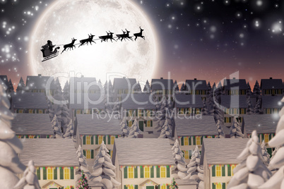 Composite image of silhouette of santa and reindeer