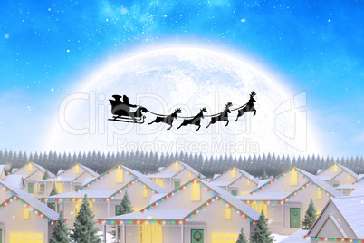 Composite image of silhouette of santa claus and reindeer