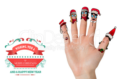 Composite image of christmas caroler fingers