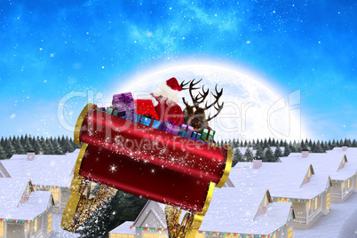 Composite image of santa flying his sleigh