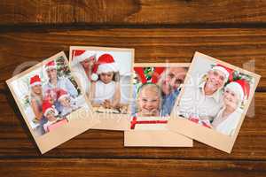 Composite image of smiling old couple swapping christmas gifts