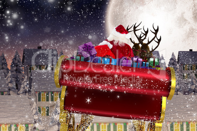 Composite image of santa flying his sleigh