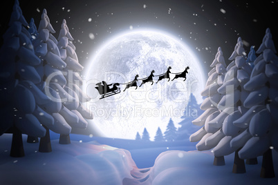 Composite image of silhouette of santa claus and reindeer