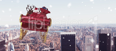 Composite image of santa flying his sleigh