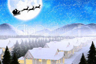 Composite image of silhouette of santa claus and reindeer