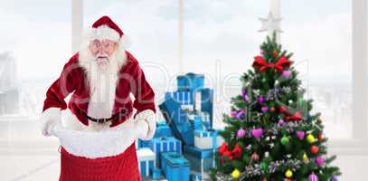 Composite image of santa open his red bag