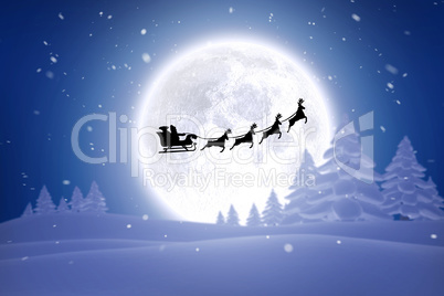 Composite image of silhouette of santa claus and reindeer