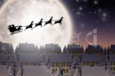 Composite image of silhouette of santa claus and reindeer