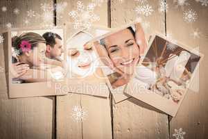 Composite image of cheerful young couple enjoying a spa treatment