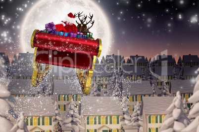 Composite image of santa flying his sleigh