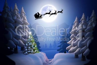 Composite image of silhouette of santa claus and reindeer