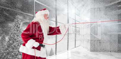 Composite image of santa pulls something with a rope