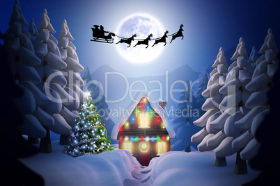 Composite image of silhouette of santa claus and reindeer