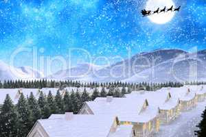 Composite image of silhouette of santa claus and reindeer