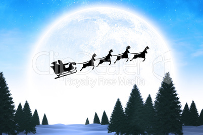 Composite image of silhouette of santa claus and reindeer