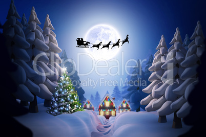 Composite image of silhouette of santa claus and reindeer