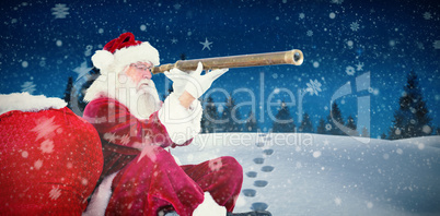 Composite image of santa claus looking through telescope