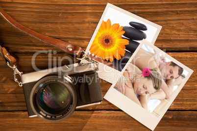 Composite image of relaxing couple having a massage