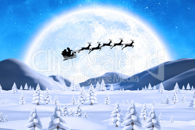 Composite image of silhouette of santa claus and reindeer