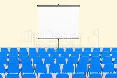 Lecture room with chairs and screen