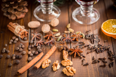 Different Kinds of Spices and Dried Oranges