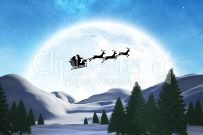 Composite image of silhouette of santa claus and reindeer