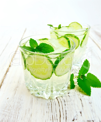 Lemonade with cucumber and mint on board