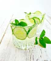 Lemonade with cucumber and mint on board