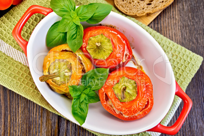 Pepper stuffed meat in red roaster top