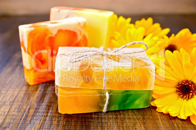 Soap homemade with calendula on board