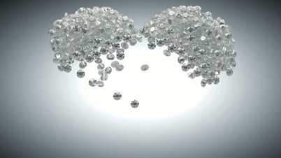 Large sparkling diamonds flow and heart shape. Alpha channel
