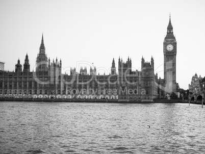 Black and white Houses of Parliament in London