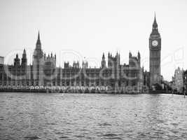 Black and white Houses of Parliament in London